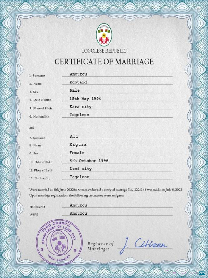 Download Togo marriage certificate PSD template Photoshop template